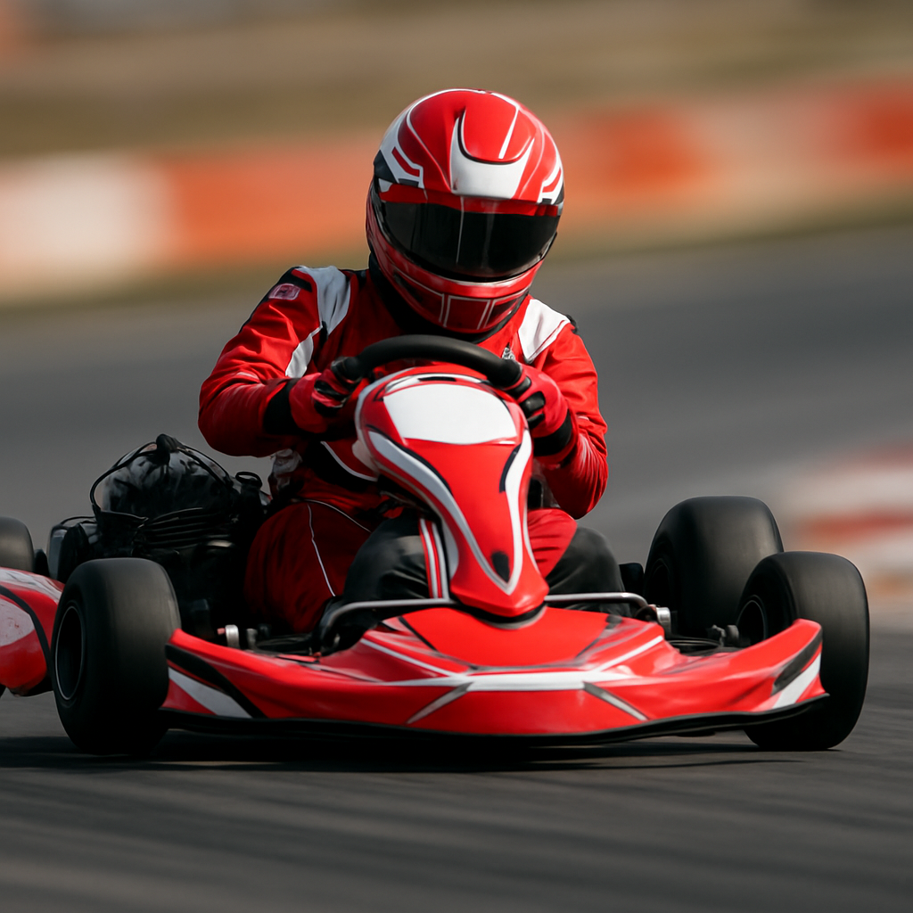 Piloto de karting en curva aplicando técnica